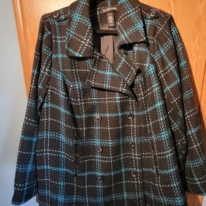 Lane Bryant Black and Blue Checkered pea Coat